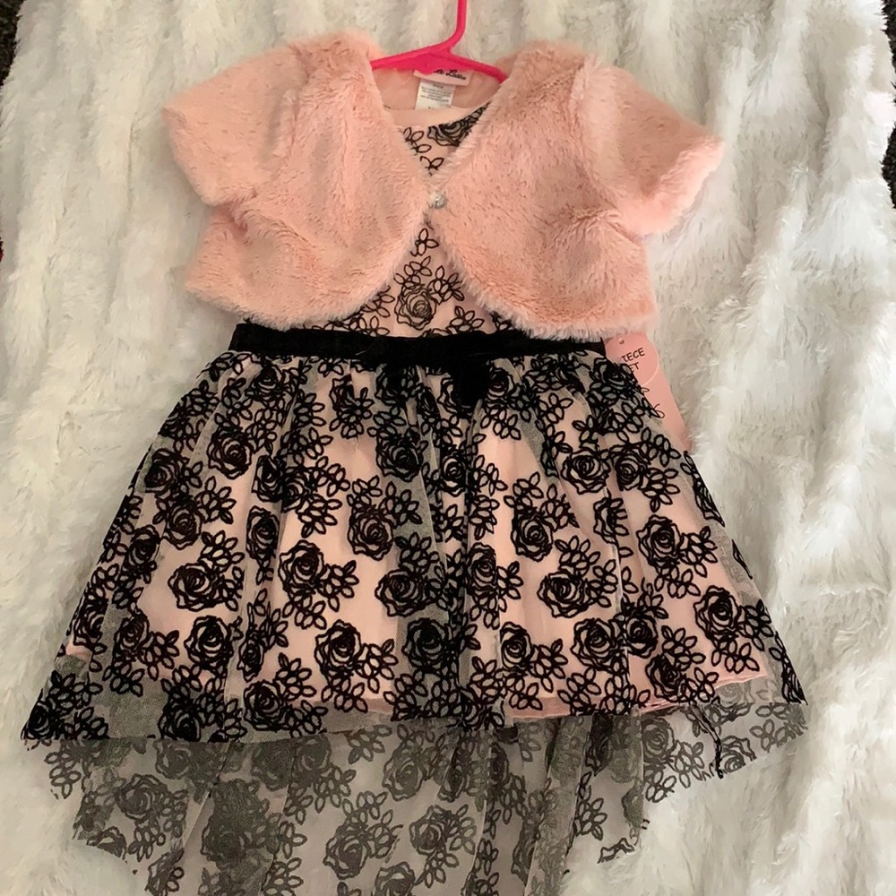 NWT Little Lass Pink Black Dress Shrug 24 months